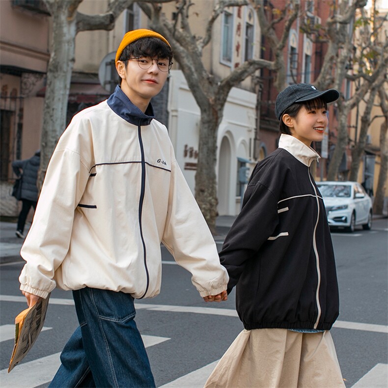 男装类目2021情侣装春装新款字母刺绣夹克同色系外套班服D68-P88,男装夹克,电商A335-1（原A458）