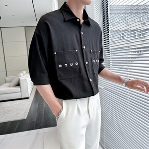 2025春季新款衬衫 男士轻奢冰丝垂感短袖半袖衬衣上衣901-C36-P58图片