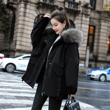 棉衣/棉服2021新款冬仿羊羔毛中长款工装带帽棉服女外套配毛领，女装棉衣/棉服，瑶迪依秀