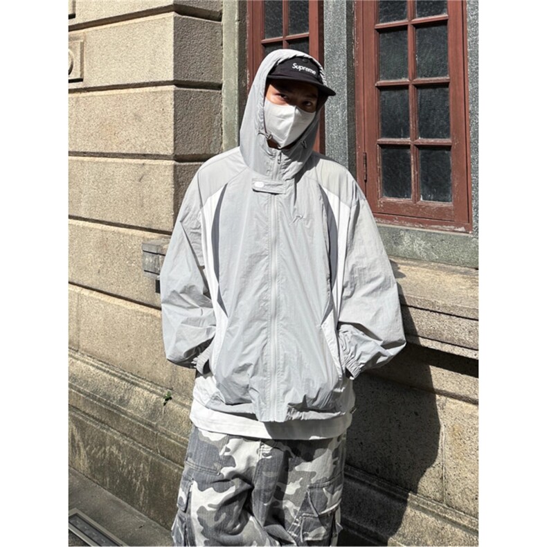 网图现货  灰色拼接美式连帽宽松百搭防晒衣男3389/P45图片
