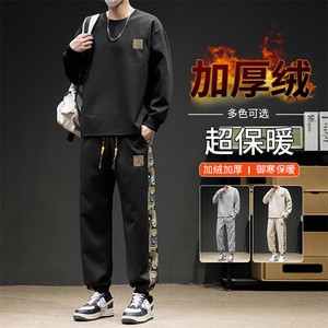 加绒加厚M-8X休闲字母印花套装男T06加绒-P70大码图片