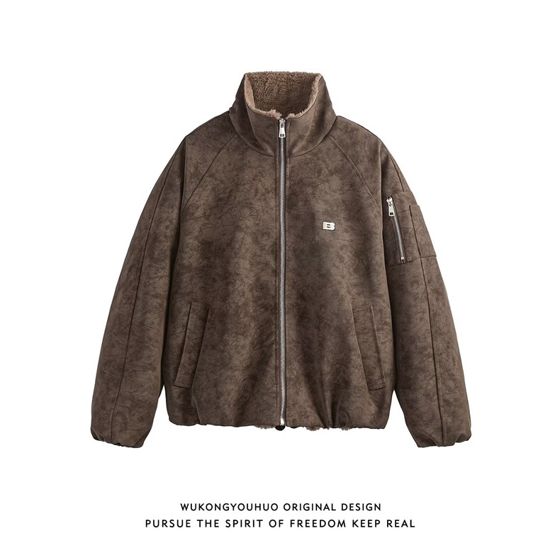 W10956-P108网图现货pu外套皮毛一体美式复古皮衣夹克机车服,男装夹克,星座1608