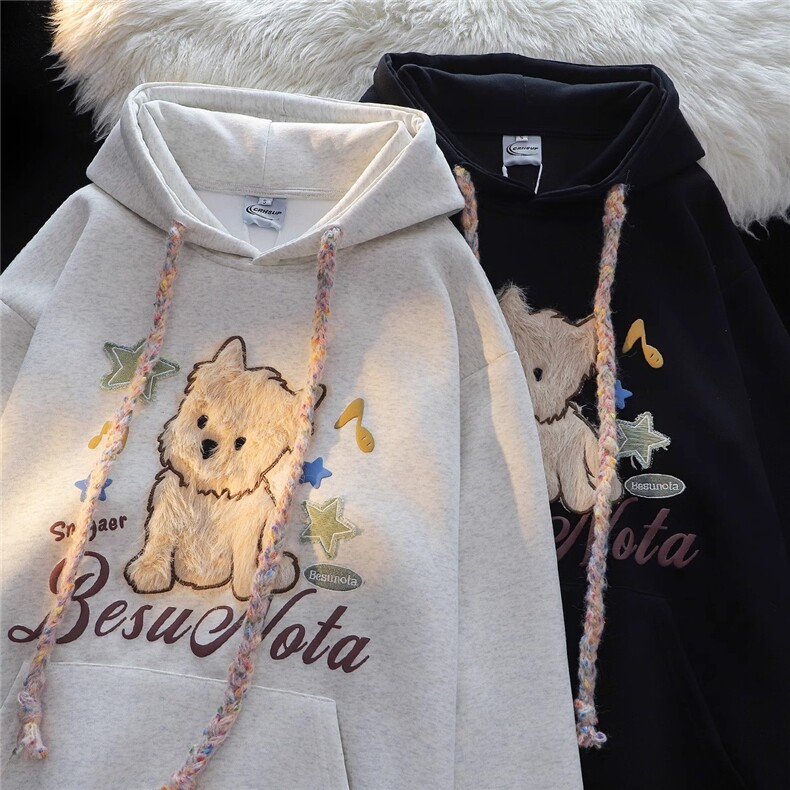 5566-P48美式新款慵懒chic彩虹小狗宽松百搭情侣连帽卫衣，女装卫衣/绒衫，星座617A-2