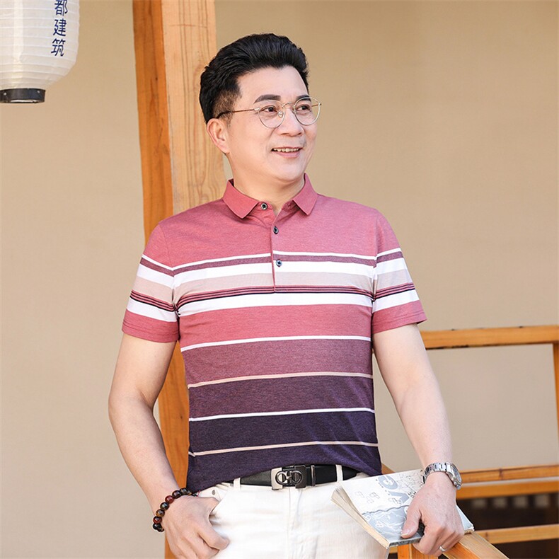 2023夏季新款男士短袖T恤polo衫中年商务休闲男装薄款翻领上衣男,男装Polo衫,电商B212（原钱塘6029）