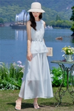 （新款现货）2026夏装时尚挂脖飘带领花上衣+半裙超仙套裙两件套，女装套装/套裙，印象茜