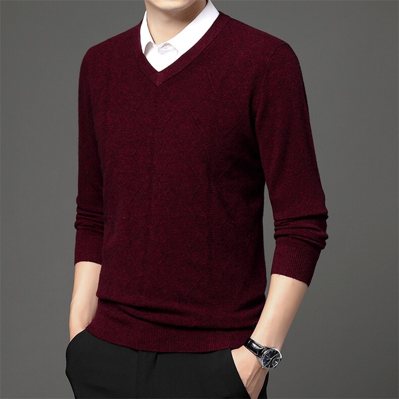 Z2479冬季新款男式v领全羊毛加厚鸡心领针织衫保暖打底衫P162,男装针织衫/毛衣,电商B360