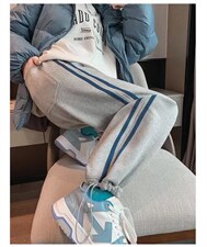 新款侧条纹休闲抽绳高街ins潮显瘦百搭休闲裤，女装休闲裤，L·H·X