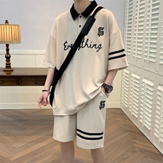 夏季港风运动休闲短袖POLO衫套装男情侣半袖短裤两件潮6620-P60，男装T恤，电商A441-1