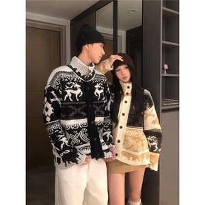 “费尔岛花纹”法式复古提花针织开衫25早春宽松蓬松羊毛毛衣外套图片