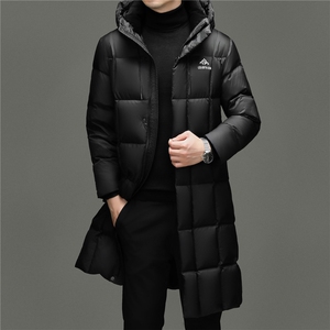 大货冬季男士连帽长款90%白鸭绒羽绒服大衣加厚300克羽绒外套,卷式大衣怎么搭配图片