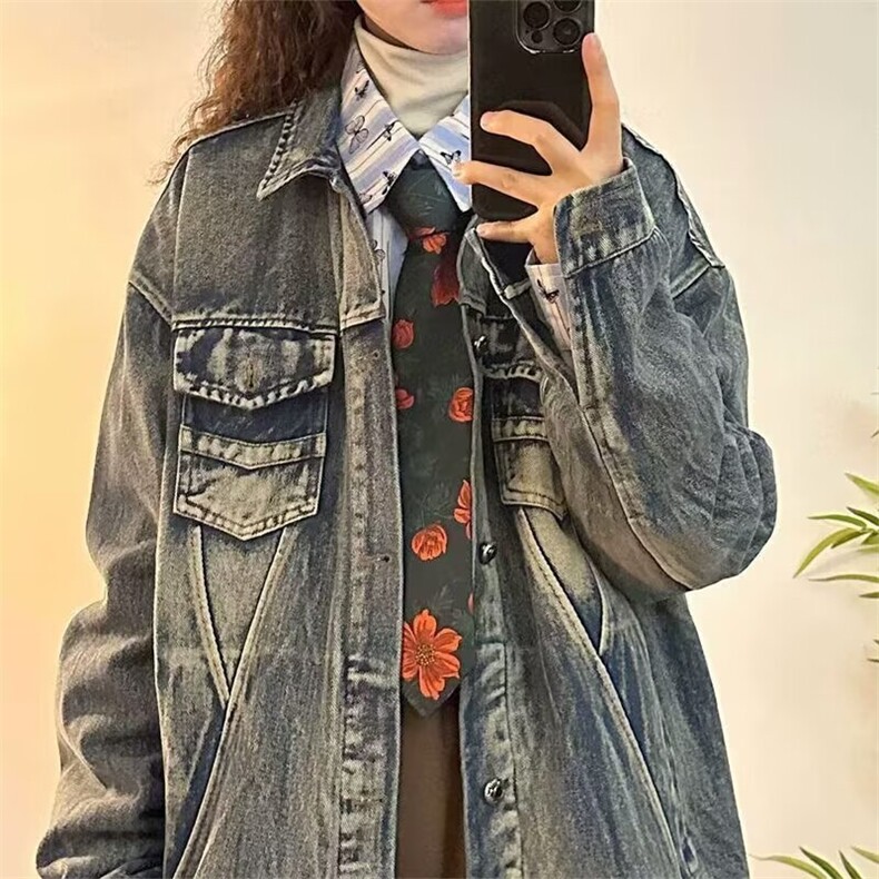 G8866-P73时尚百搭做旧水洗翻领牛仔外套女2025春季欧货大版,男装工装外套,电商B323A