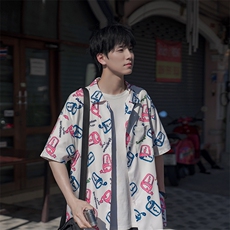 潮嘻哈夏季复古满印短袖衬衫男潮流B225-C891-X78-P58-沙滩款，男装T恤，电商B225