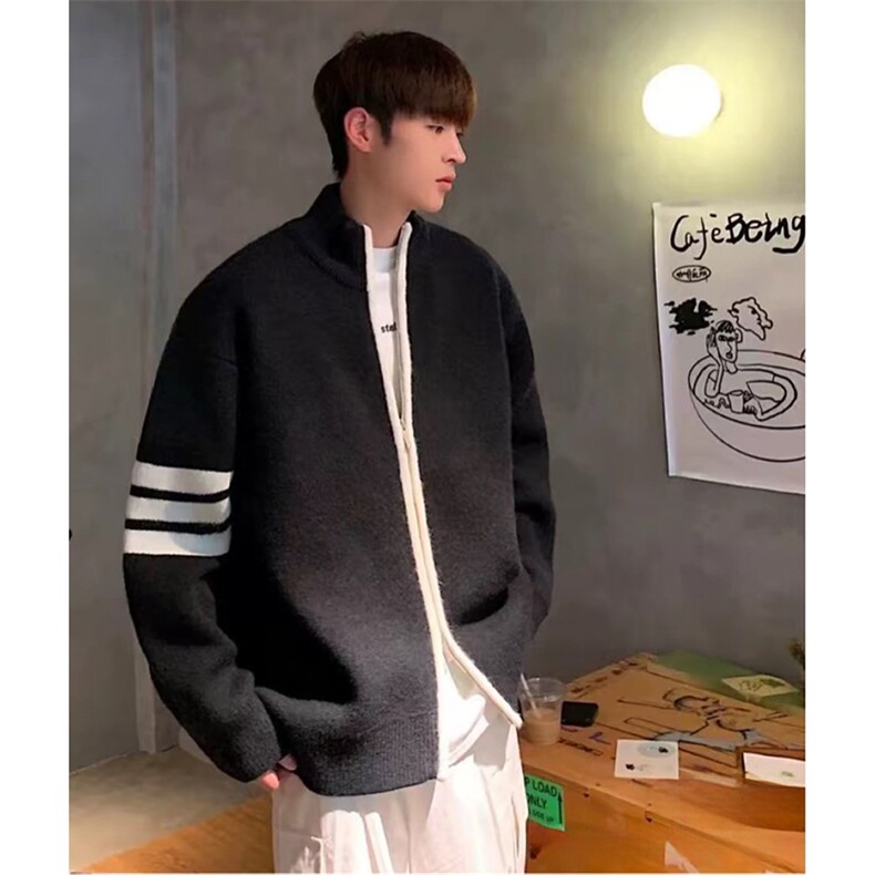 重磅秋冬北极绒开衫毛衣美式复古休闲慵懒风男女立领针织衫外套，男装针织衫/毛衣，电商A486