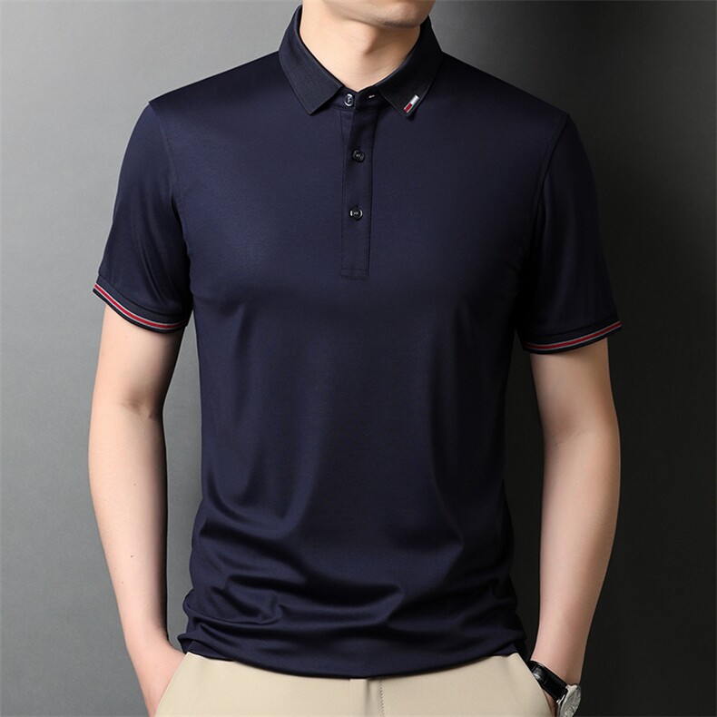 新款男装中青翻领POLO衫短袖上衣商务休闲宽松潮流男纯色半袖P90图片