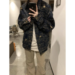 美式复古水洗做旧破洞牛仔外套男春秋满印潮牌夹克上衣LC6088-p75图片