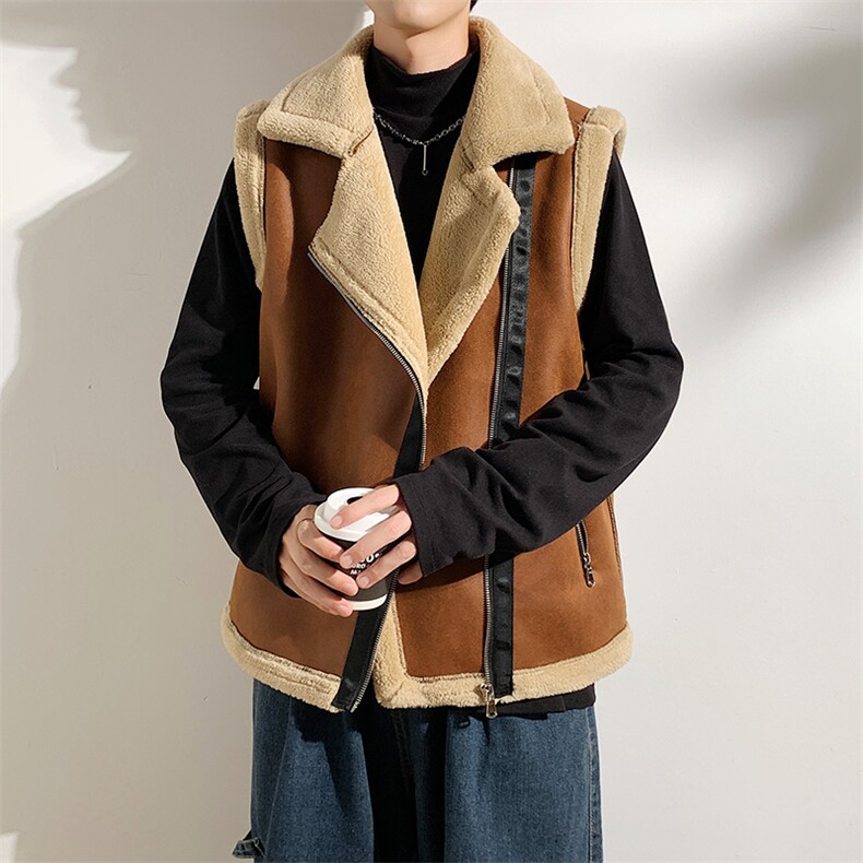 f翻领日系坎肩皮衣马甲加绒加厚男女冬季宽松休闲外套D011-P88,男装皮衣,星座717
