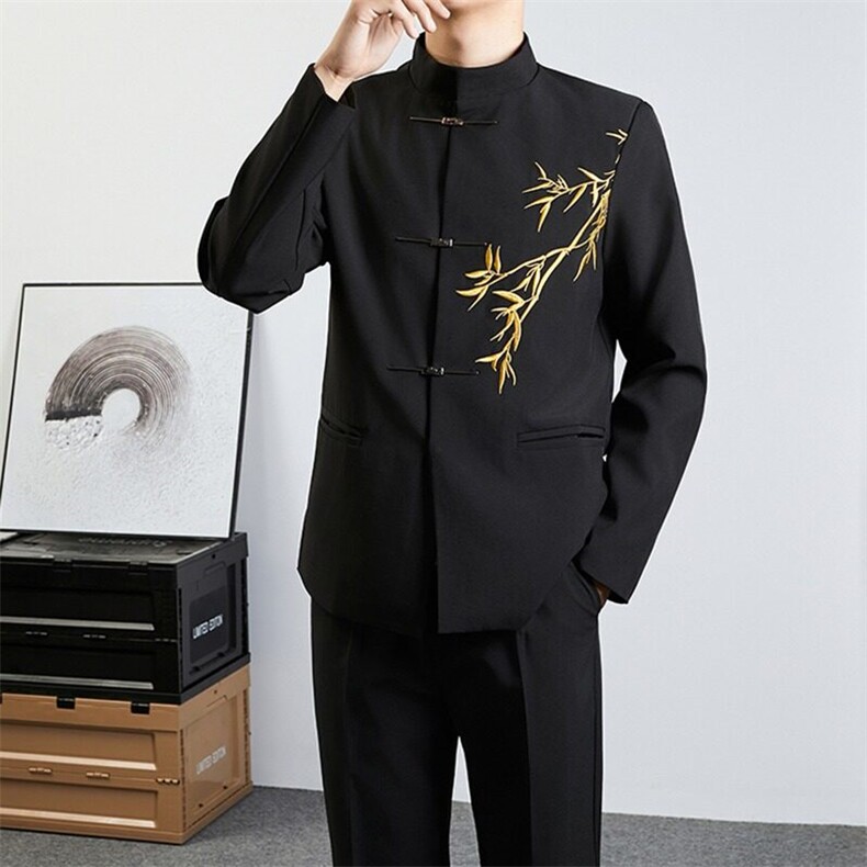 新中式金竹刺绣中山装结婚订婚服婚礼西装外套明星同款西服XF42，男装西服，星座601-1