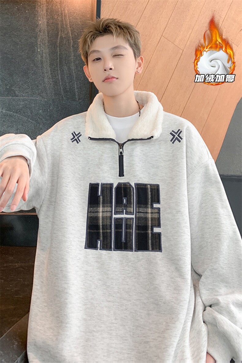 2024冬季新款港风外景大码绣花加绒卫衣M-5XHW24953-P60,男装卫衣,电商A022