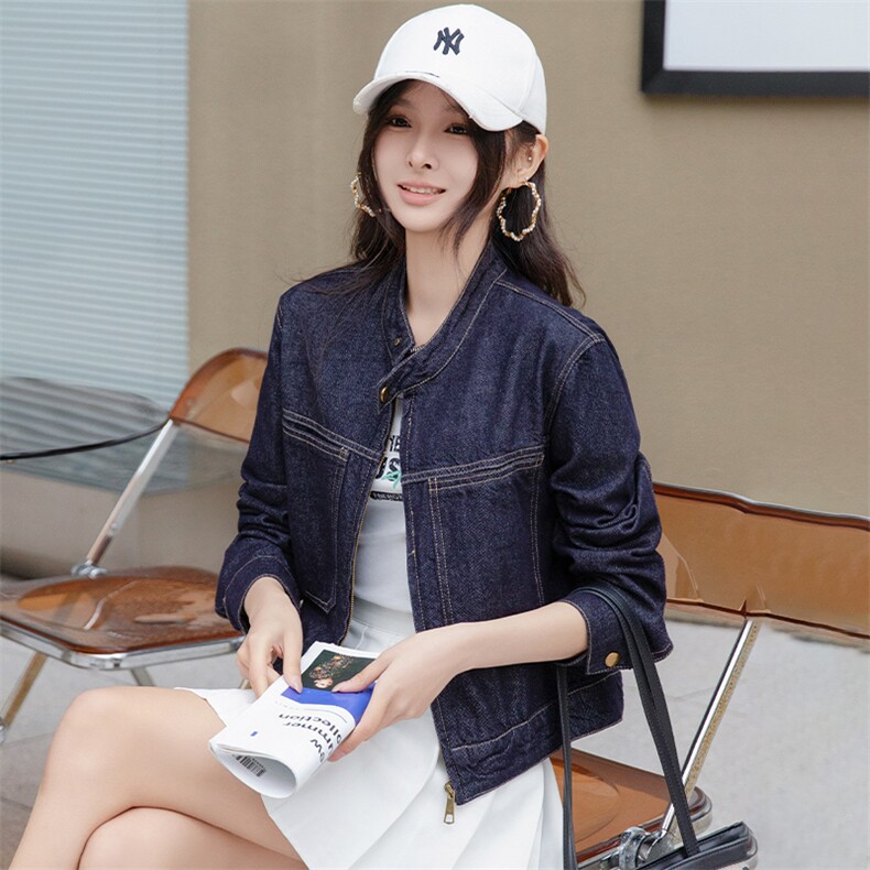 2025春季新款圆领拉链复古牛仔短外套女宽松显瘦短款夹克上衣洋气,女装牛仔外套,美拉德工厂直营店