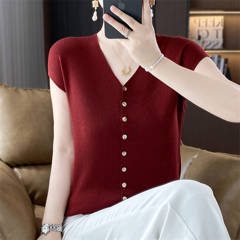 精纺细羊毛v领包肩针织背心开衫坎肩女修身简约通勤无袖马甲薄款，女装T恤，总能电商供货