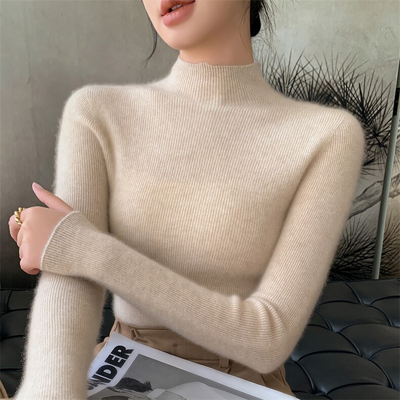 简约时尚紧身显瘦套头长袖纯色2024年秋季针织衫,女装羊毛衫,暖圣羊羊绒