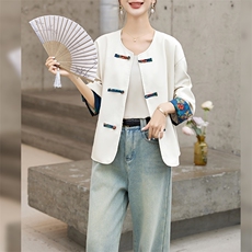 2024春秋韩版休闲复古港味新中式盘扣小个子风衣短外套女显瘦夹克，女装皮衣，潮流依族