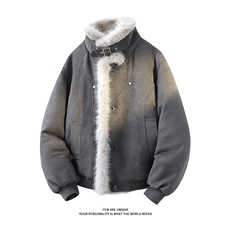 冬季做旧座山雕麂皮棉服大毛领夹棉外套男5D1198-TP105178，男装棉衣，电商A102