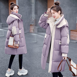 现货休闲连帽羽绒棉服女2025冬季新款时尚中长款加厚保暖棉袄外套
