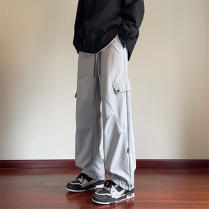 日系复古工装裤男秋季高街痞帅直筒裤宽松大码cleanfit休闲弯刀裤图片