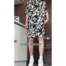 1短袖衬衫男+短裤男套装男100%聚酯纤维M-5XL大码TZ78701P50控98，男装休闲套装，星座226-2