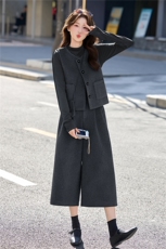 韩系高级感新年红呢料马甲套装女2026春秋季新款质感阔腿裤三件套，女装套装/套裙，意芙