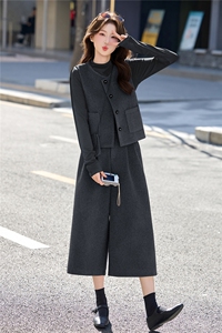 韩系高级感新年红呢料马甲套装女2026春秋季新款质感阔腿裤三件套图片