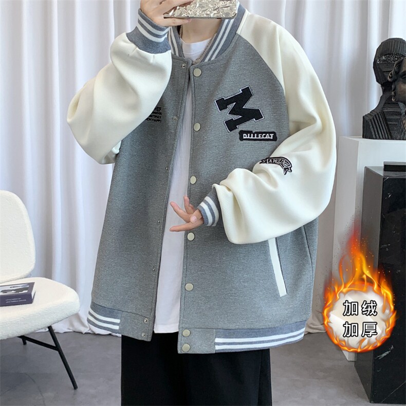 2023秋装新品青少年夹克棒球服潮加绒加厚印花外套男士2116-P65,男装夹克,电商A441-1