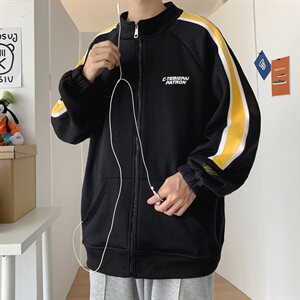 703-H7110 秋冬拼色印花加绒卫衣情侣外套夹克图片