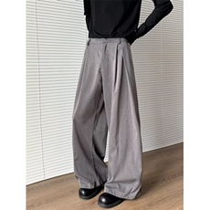 高级感灰色打褶弯刀西裤男女秋季潮cleanfit垂感阔腿裤宽松休闲裤，男装西裤，星座813-2