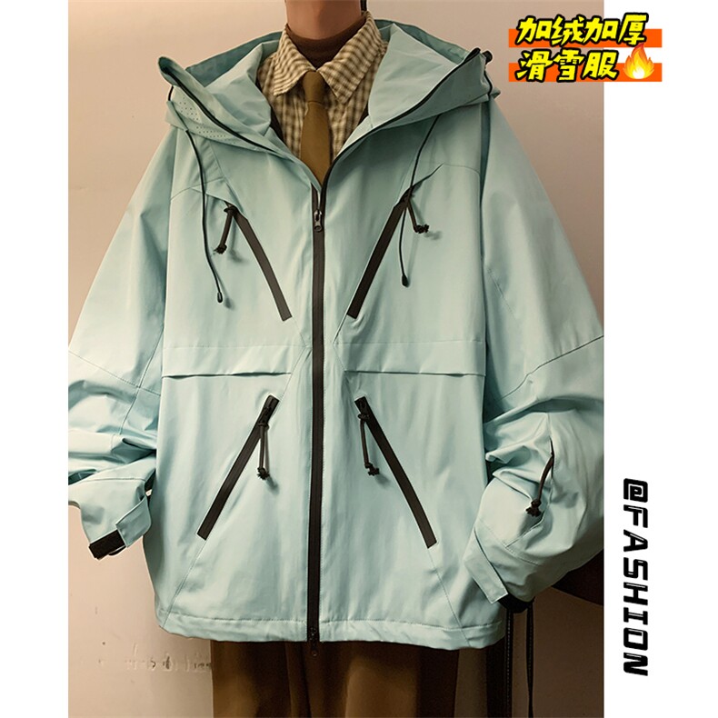 冬新魔术贴滑雪服防风防水拉链保暖加绒加厚中性风外套男M19-P180,男装棉衣,电商A001-1