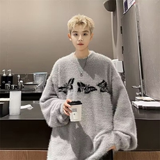 美式小众复古蝴蝶提花毛衣男秋冬季慵懒软糯宽松圆领针织衫M5716，男装针织衫/毛衣，星座506