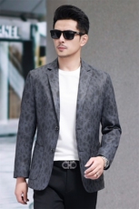 2024高端轻奢牛皮印花真皮单西装男士秋冬时尚牛皮单西服皮衣外套，男装西服套装，钱塘723
