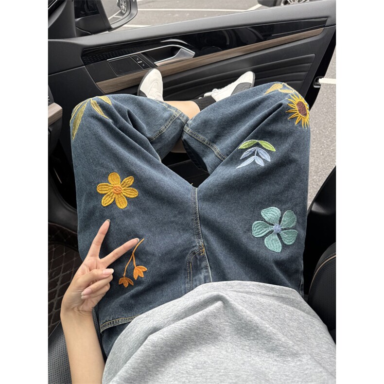 B221美式ins高街宽松花朵刺绣七分牛仔裤短裤LK25536-特P45控78,男装牛仔裤,电商B221