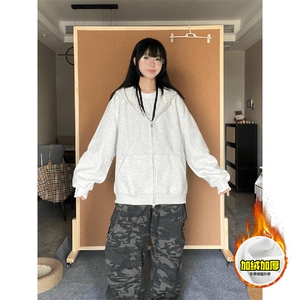 480G重磅加绒硬挺boxy男女秋冬美式高街结构双拉链开衫卫衣厚外套图片