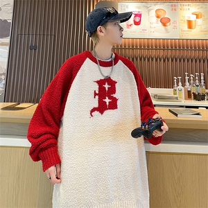 美式复古卫衣男春季设计感宽松圆领印花外套港风大码套头上衣图片