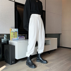 25年魔术贴束脚裤男配马丁靴的裤子休闲西裤痞帅宽松哈伦裤-X80图片