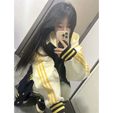 2024新款潮牌撞色三条杆棒球服女春秋宽松百搭夹克外套潮，男装夹克，星座506A