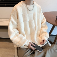 8XL-M特大码美式街头设计感毛巾绣格子毛衣男女情侣MY1204P50控68，男装针织衫/毛衣，电商D206-1