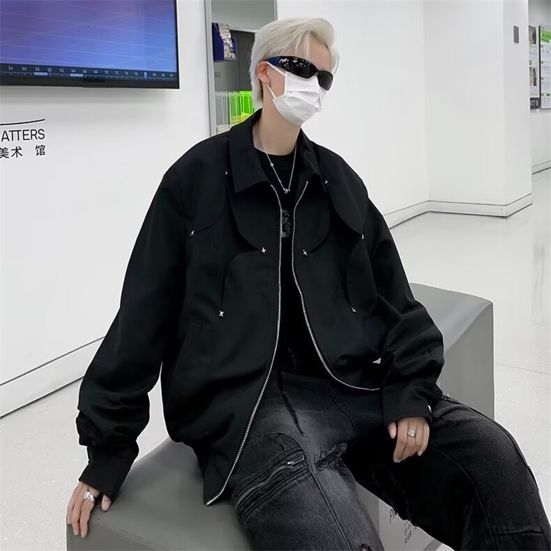 韩系短款垫肩外套男春秋季小众设计感工装飞行服外穿夹克WT64,男装夹克,星座1116A-1（原606A）