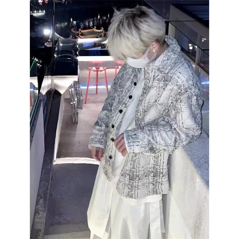 潮嘻哈小香风格子翻领外套男女秋季休闲百搭高级感粗纺夹克上衣,男装夹克,星座506A