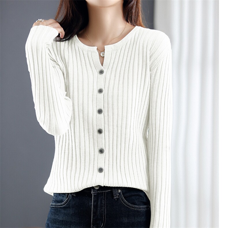 2025年秋冬新款羊绒开衫女纯色针织衫圆领短款坑条毛衣外套长袖，女装针织衫/毛衣，春韵羊绒