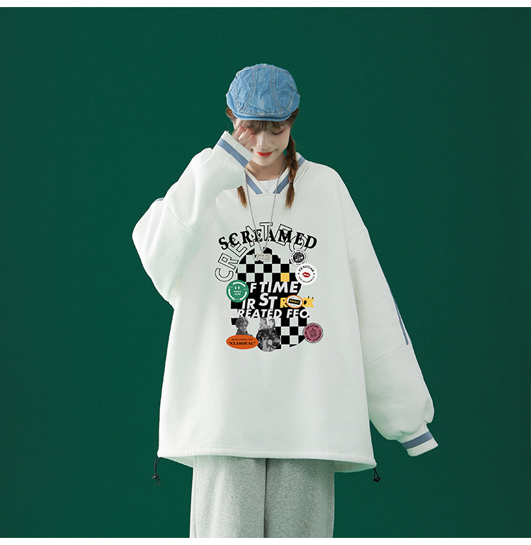 中性风2024秋季新款港风潮牌棋盘格印花情侣百搭卫衣B06p55控68,男装卫衣,A247A