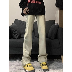 美式高街加绒加厚裤子男秋冬烟灰色牛仔裤KF343常规P38加绒P48，男装牛仔裤，四季星座505