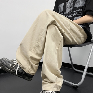 港风夏款男工装裤大口袋织带宽松阔腿直筒休闲长裤h430 P42图片